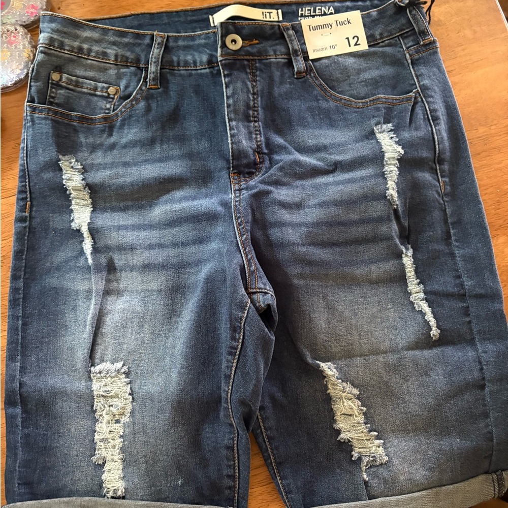 Helena Blue Distressed Women’s Bermuda Jeans